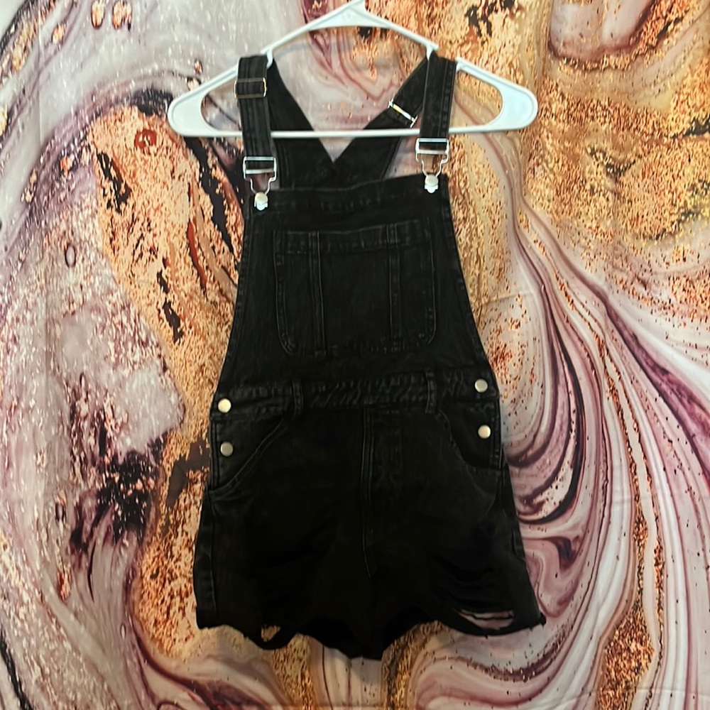 Womens black ripped overalls